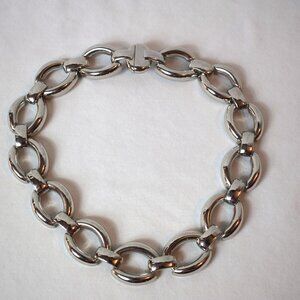 Chico's Silvertone Chunky Link Chain Necklace with Magnetic Closure